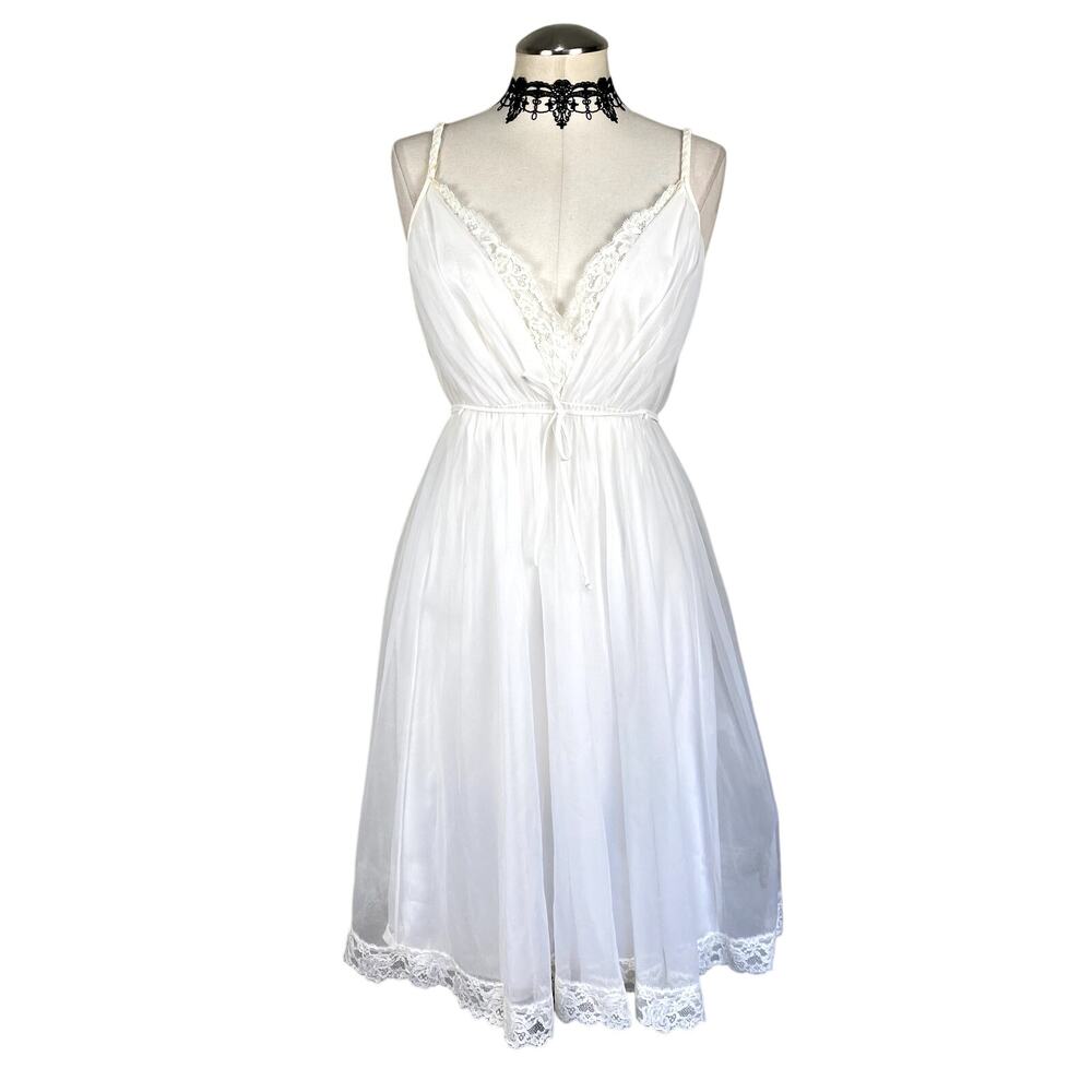 Vtg 1960's Shadowline White Layered Lace Coquette Baby Doll Mini Dress Dainty M